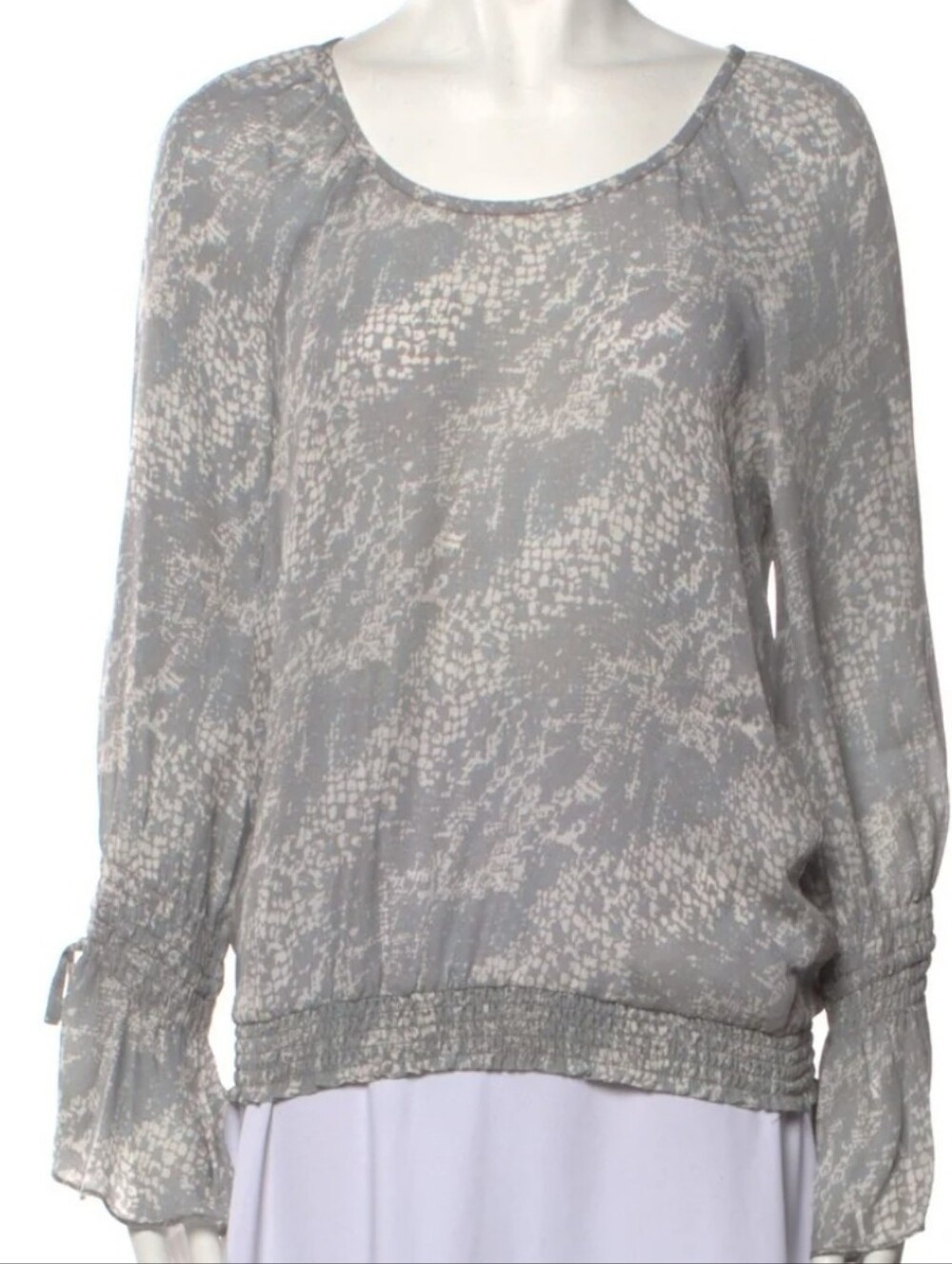$395 RAMY BROOK Silk Blouse Grey White – M